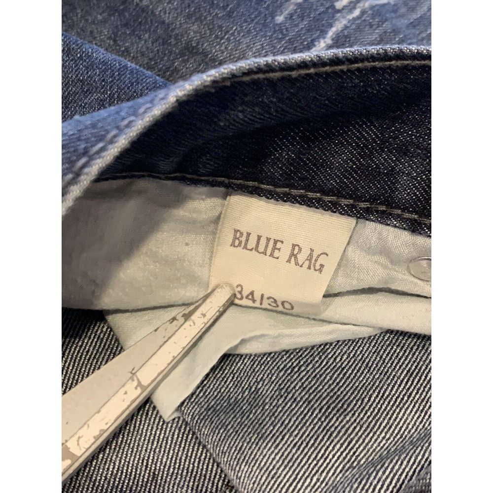 Blue Rag Mens Size 34x30‎ DESIGNER Distressed Jeans Pocket Stitching & Rivets - Picture 9 of 9